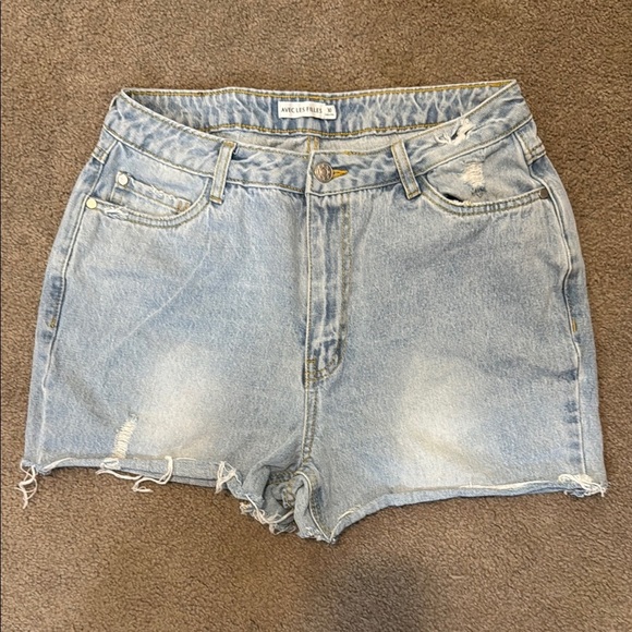 Avec Les Filles Pants - Avec Les Filles Blue Jean Shorts High-Waisted Cut-Off